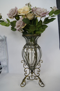 批发欧式铁艺玻璃花瓶落地地中海花瓶水培富贵竹花瓶玻璃花瓶信息