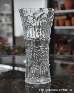 新款上架|批发水晶花瓶|十二边形瓶口玫瑰花纹仿真花|花器信息