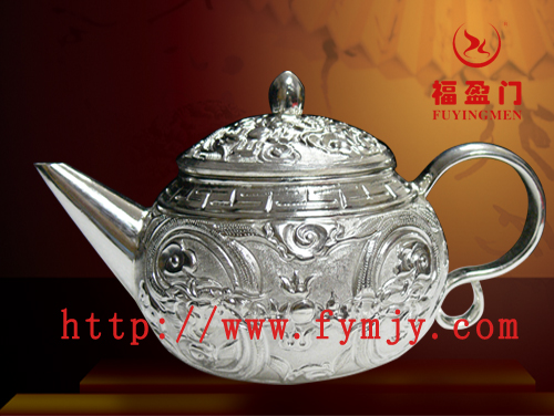 福盈门中式茶具，养生茶壶，双龙戏珠纯银小茶壶信息