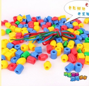 京奇实心小串珠穿线积木塑料几何小号串珠益智玩具辨认形状信息