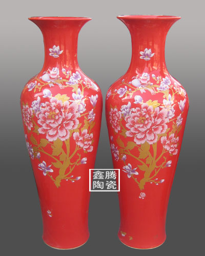 高档红瓷大花瓶，精品中国红陶瓷大花瓶信息