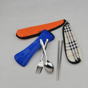厂家低价批发　不锈钢布袋便携餐具叉匙筷三件套202款信息