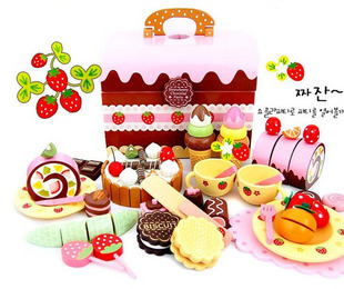 生日蛋糕切切看木制过家家玩具日本草莓巧克力蛋糕组MG006B信息