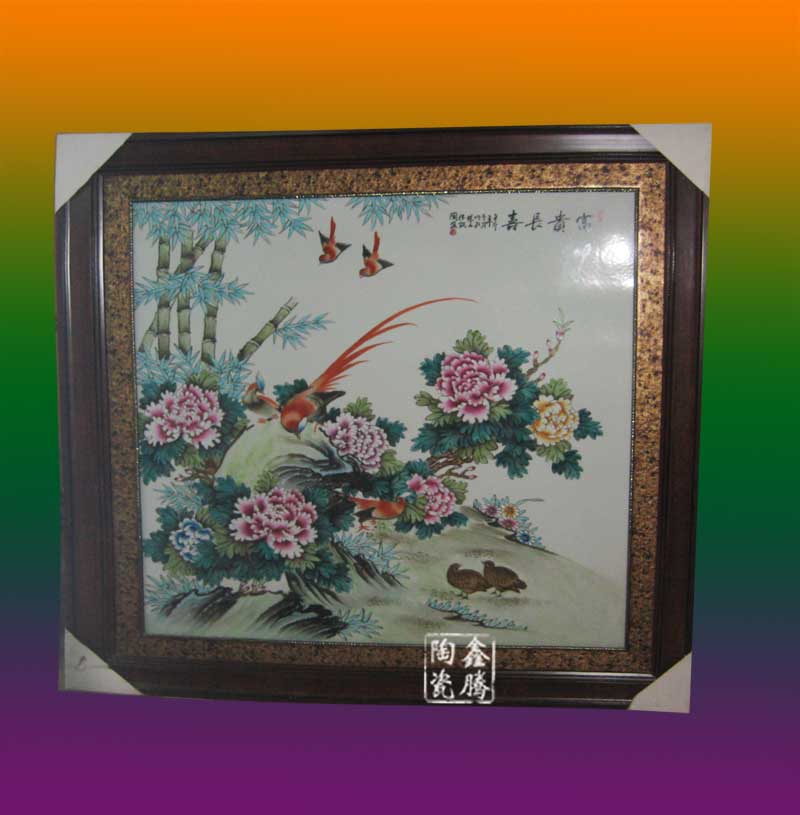 粉彩花鸟瓷板画，手绘粉彩瓷板画，手工陶瓷瓷板画信息