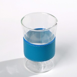 新品多彩百变双层玻璃杯PU圈透明杯子防烫双层玻璃杯子信息