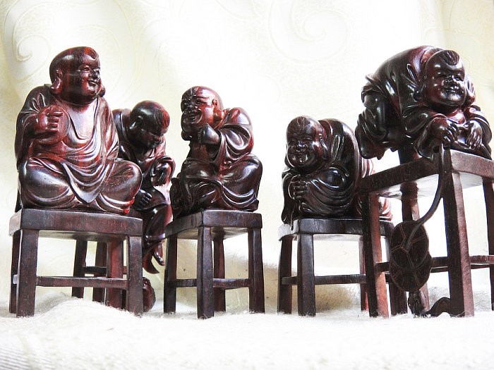 印度小叶紫檀木五子凳小童雕件 紫檀五子登科摆件一套信息