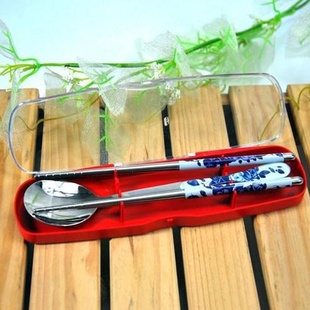 韩版文具盒式不锈钢印花餐具两件套（筷+勺）#yphb-Y24704信息