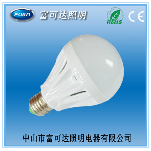LED E27 7W白色塑料球泡灯，贴片灯珠球泡信息