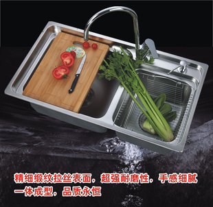 香港皇冠加厚304不锈钢拉丝水槽厨房洗菜盆套餐双槽10件套批发信息