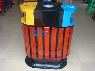 马路双桶垃圾桶，钢木桶不锈钢桶园林环保桶信息