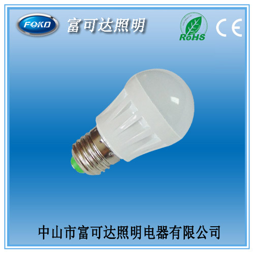LED E27 3W白色塑料球泡灯，贴片灯珠球泡信息