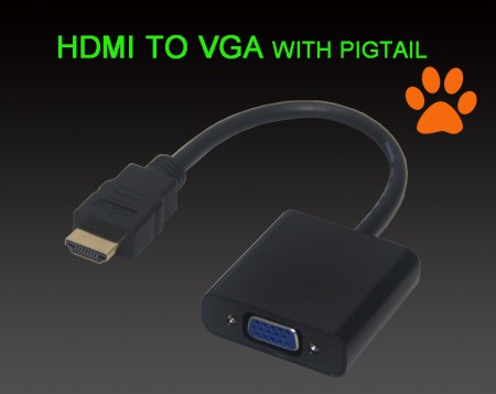 HDMI转VGA适配器，黑色塑胶外壳信息