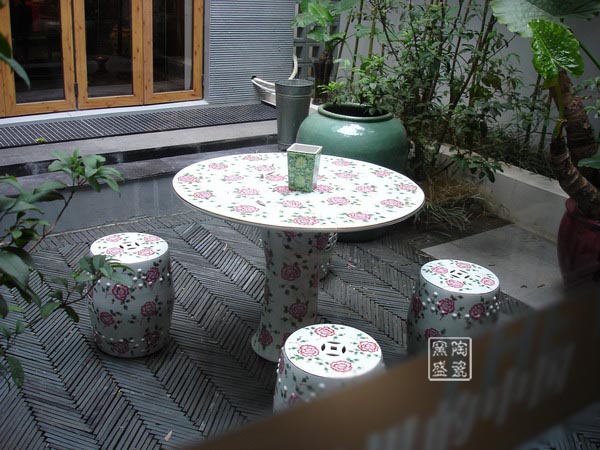 供应陶瓷桌子 粉彩瓷牡丹花瓷桌 定做休闲瓷桌信息
