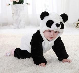 秋冬爆款天鹅绒熊猫动物造型哈衣加厚加大不倒绒婴儿连身衣信息