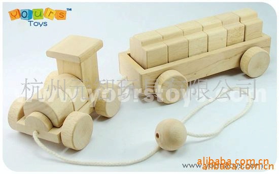 全原木高档环保木制益智拼装玩具拖拉积木小火车(图)信息