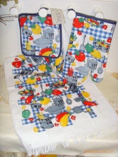 厨房实用三件套（隔热手套+隔热垫+毛巾）纯棉品质价廉多花色信息