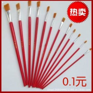 红杆尼龙毛画笔红杆油画笔水粉笔刷漆画笔12支装批发特价信息