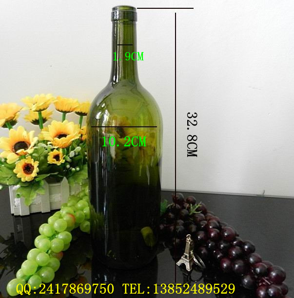 厂家直销墨绿色玻璃瓶红酒瓶1500ml信息