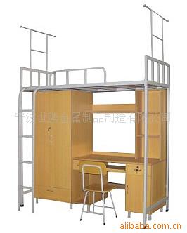 宁波铁制实木床板单人床，上面床下面电脑桌信息