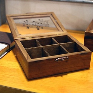日式Zakka复古风格木质杂物首饰实木玻璃盖收纳盒杂物盒大小号信息