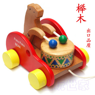 0.5-WT101小熊敲鼓车出口榉木木制/益智玩具拖拉玩具音乐鼓手信息