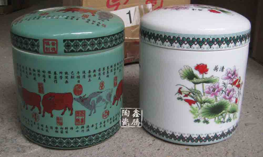 粉彩陶瓷茶叶罐，高档手工贴花茶叶罐信息