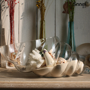 VB大海螺透明玻璃花瓶欧式乡村创意家居装饰花瓶组合信息