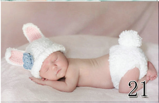 手工针织新生儿百天照衣服婴儿照像服装摄影服装21毛线衣兔子信息