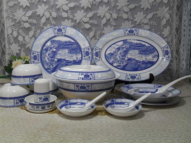 精品青花山水陶瓷餐具，家居套装礼品陶瓷餐具信息