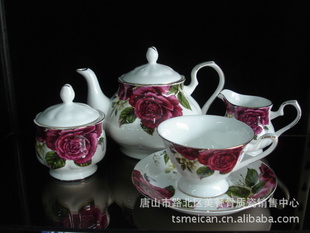【厂家直销】紫玫瑰英式15头骨瓷咖茶具小额批发信息