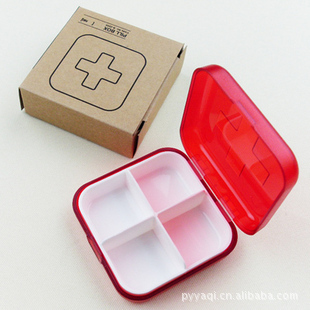 居家旅行必备小药盒单层4格十字药盒、家居用品日用百货信息